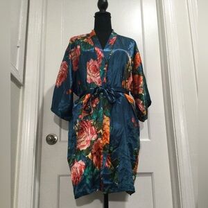 Satin floral print long robe